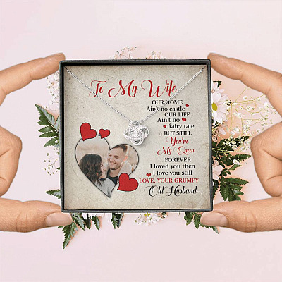 Personalized Photo to My Wife Our Home Ain't No Castle Our Life You're My Queen Love Knot Necklace