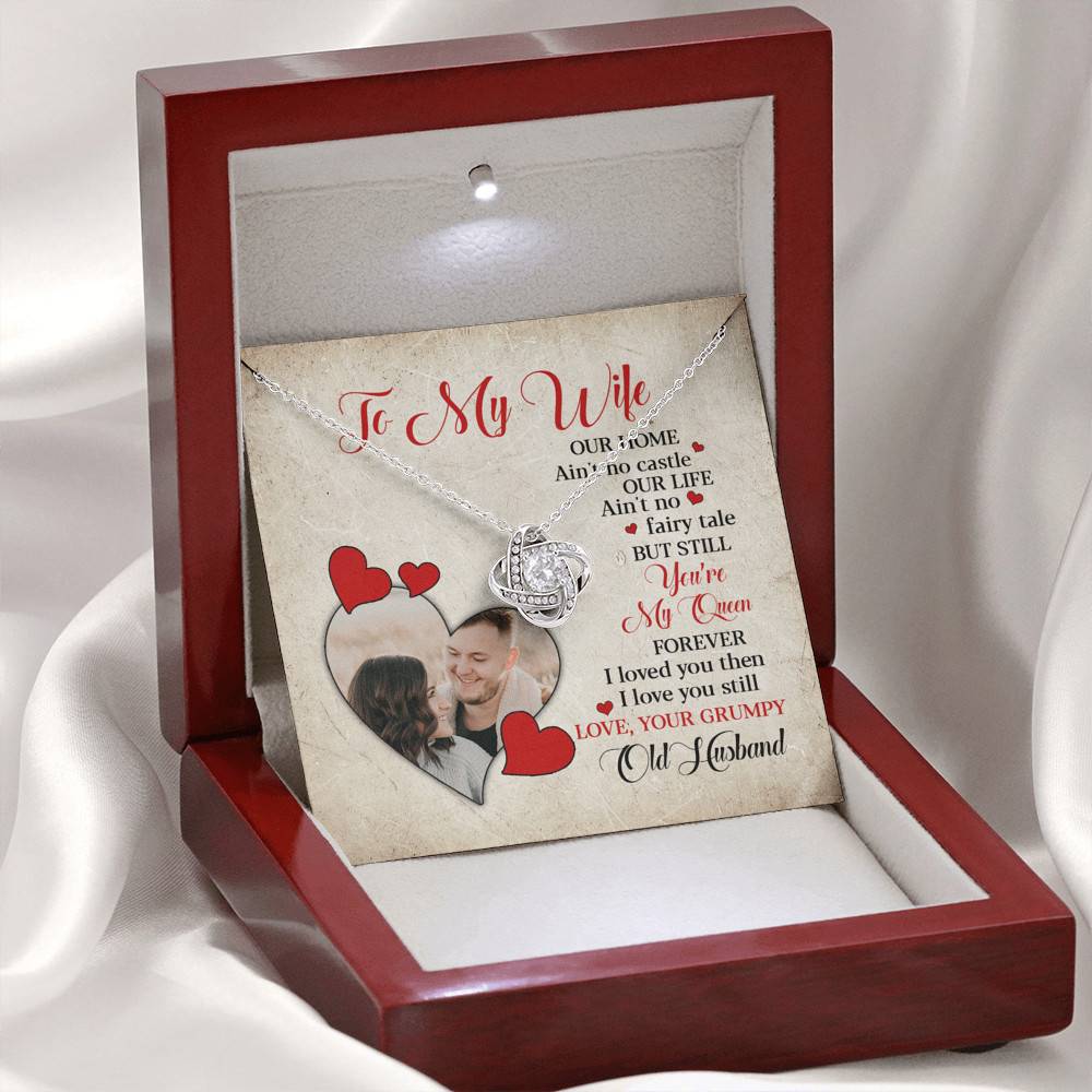 Personalized Photo to My Wife Our Home Ain't No Castle Our Life You're My Queen Love Knot Necklace