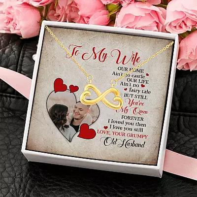 Personalized Photo to My Wife Our Home Ain't No Castle Our Life You're My Queen Infinity Heart Pendant Necklace