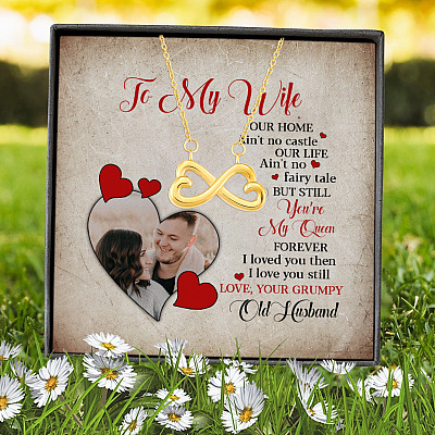 Alternative view of Personalized Photo to My Wife Our Home Ain't No Castle Our Life You're My Queen Infinity Heart Pendant Necklace