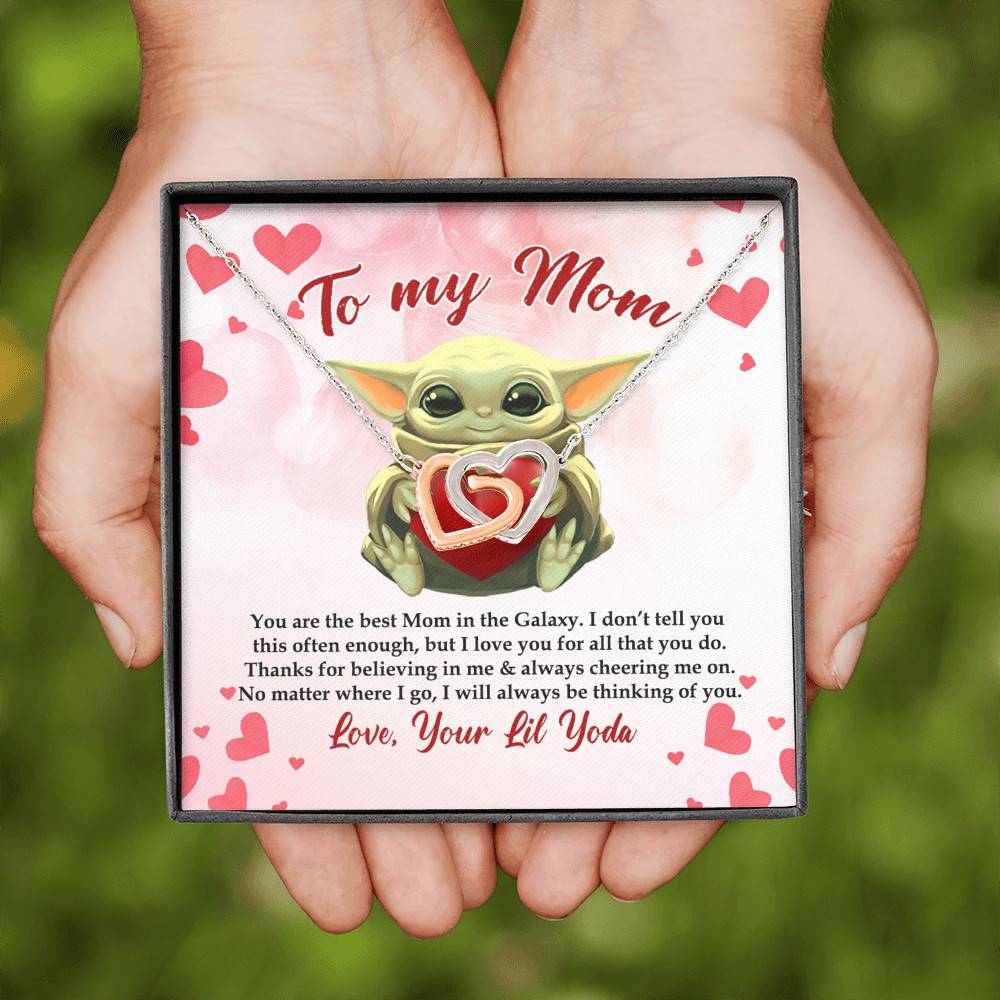 From Baby Yoda To My Mom You Are The Best Mom In The Galaxy Mother's Day Interlocking Hearts Pendant Necklace
