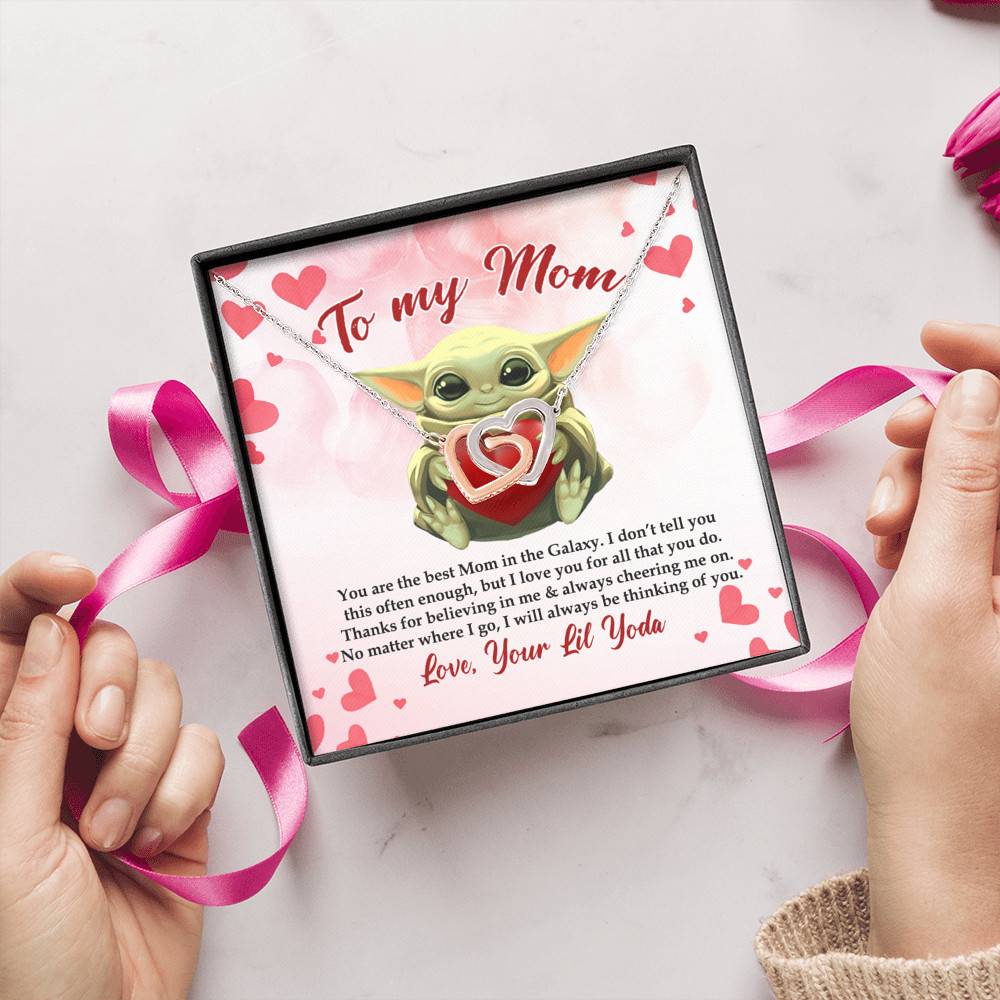 From Baby Yoda To My Mom You Are The Best Mom In The Galaxy Mother's Day Interlocking Hearts Pendant Necklace