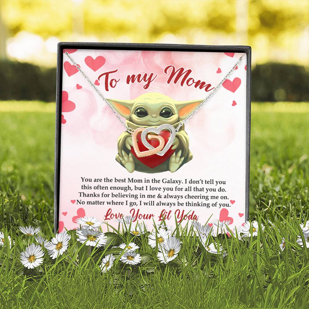 From Baby Yoda To My Mom You Are The Best Mom In The Galaxy Mother's Day Interlocking Hearts Pendant Necklace