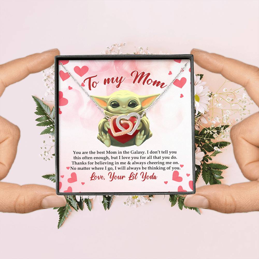 From Baby Yoda To My Mom You Are The Best Mom In The Galaxy Mother's Day Interlocking Hearts Pendant Necklace