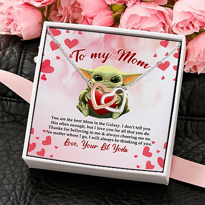 From Baby Yoda To My Mom You Are The Best Mom In The Galaxy Mother's Day Interlocking Hearts Pendant Necklace