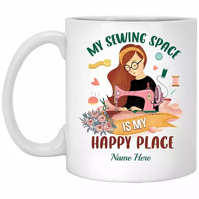 Personalized Sewing Space, White, 11 oz. White Mug