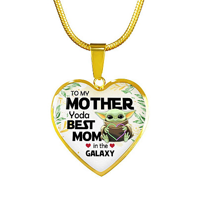 Baby Yoda To My Mother Yoda Best Mom In The Galaxy Happy Mother's Day Heart Pendant Necklace - Bangle