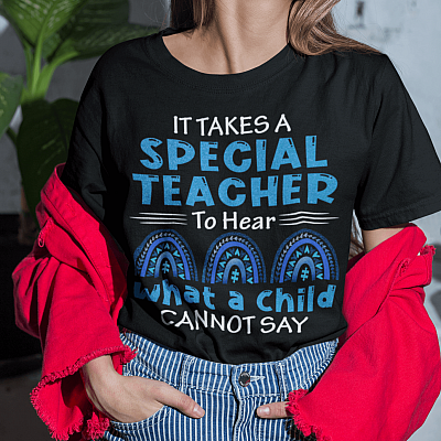 Alternative view of It Takes A Special Teacher To Hear What A Child Cannot Say T-shirt - V-neck - Autism Teacher Shirt