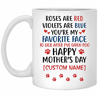 Personalized Dog Mom Roses, White, 11 oz. White Mug