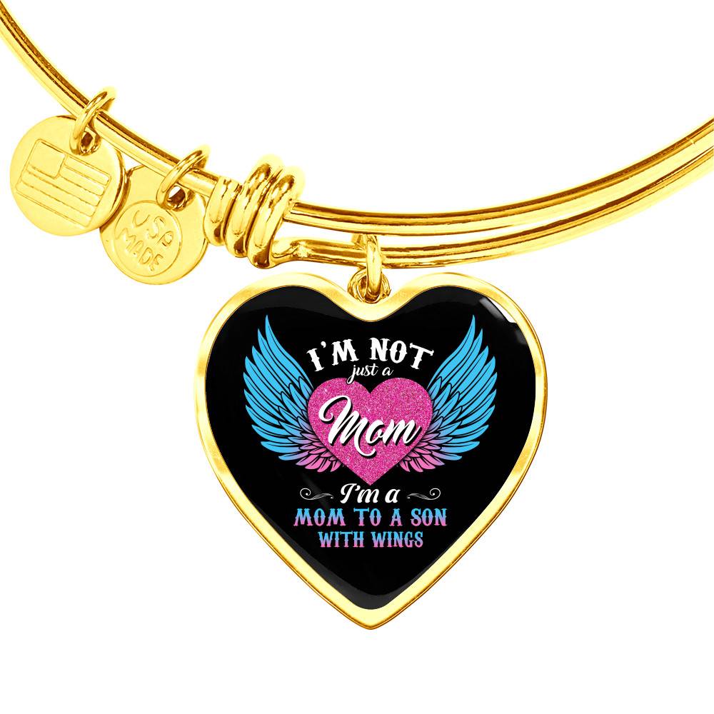 I'm Not Just A Mom I'm A Mom To A Son With Wings Heart Pendant Necklace-Bangle - Heart Luxury Bangle (Gold Plated)