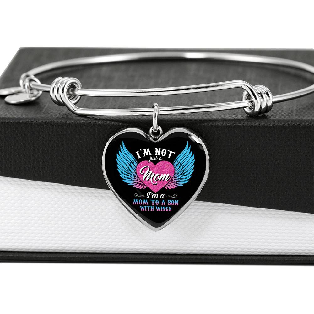 I'm Not Just A Mom I'm A Mom To A Son With Wings Heart Pendant Necklace-Bangle
