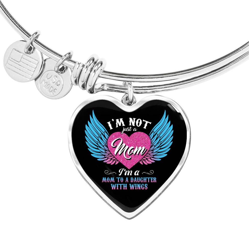 I'm Not Just A Mom I'm A Daughter To A Son With Wings Heart Pendant Necklace-Bangle - Heart Luxury Bangle (Silver)