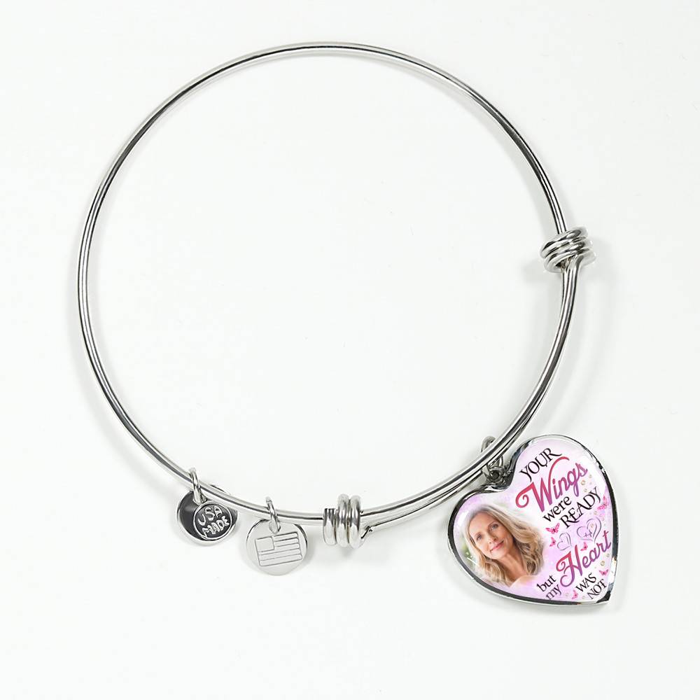 Personalized Photo Your Wings Were Ready But My Heart Was Not Heart Pendant Necklace - Bangle