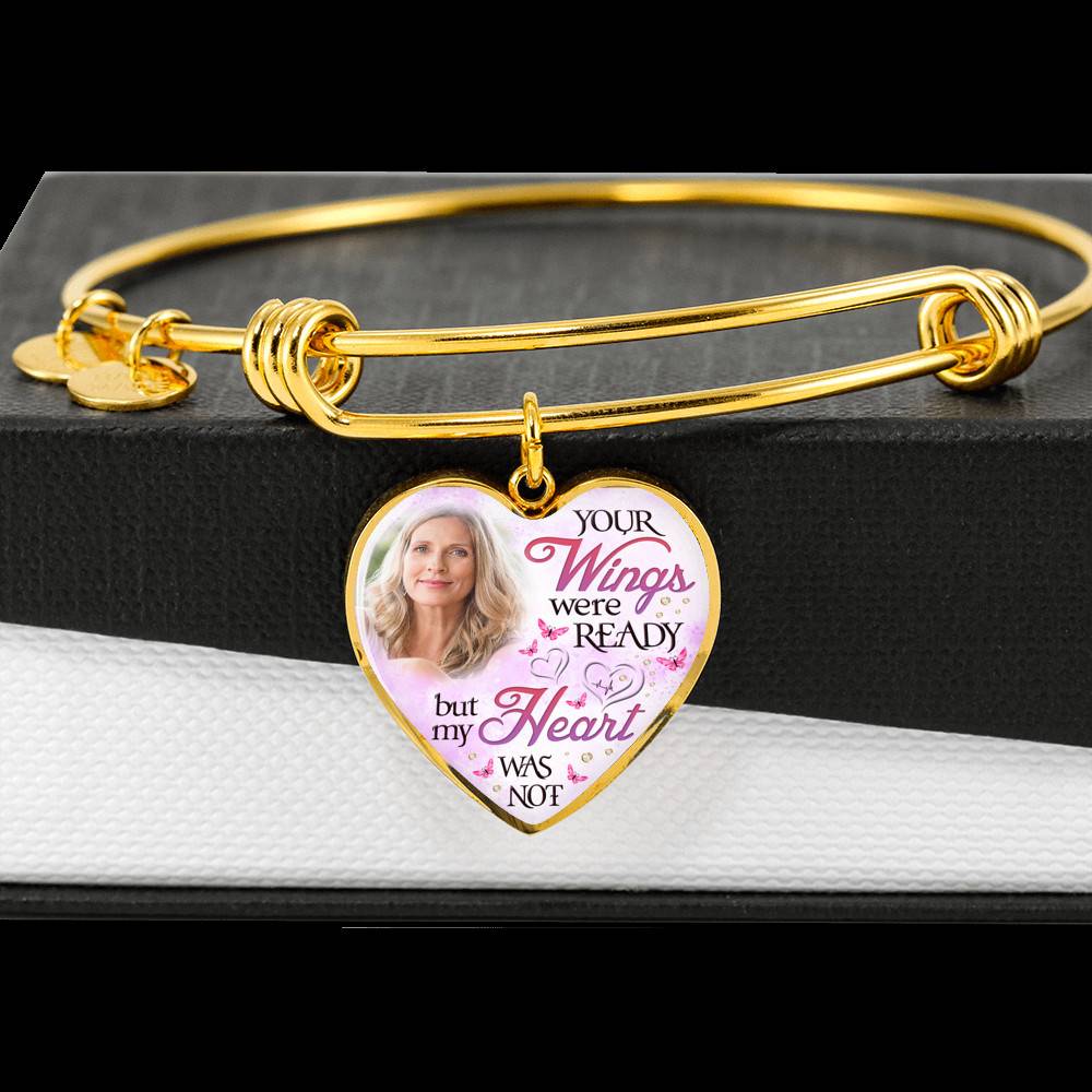Personalized Photo Your Wings Were Ready But My Heart Was Not Heart Pendant Necklace - Bangle