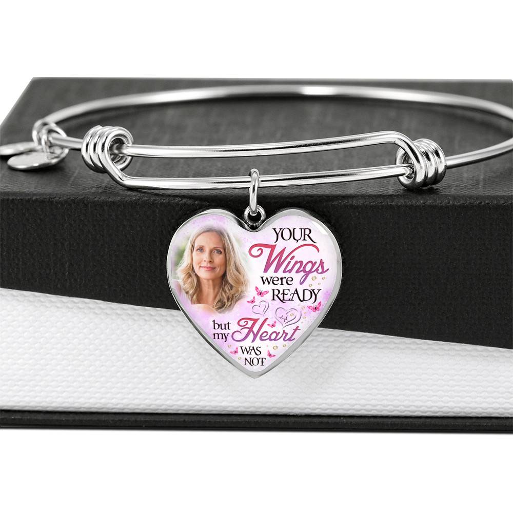 Personalized Photo Your Wings Were Ready But My Heart Was Not Heart Pendant Necklace - Bangle