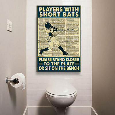 Alternative view of Players With Short Bats Please Stand Closer Framed Canvas - Unframed Poster - Funny Toilet Decor