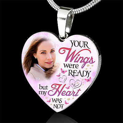 Alternative view of Personalized Photo Your Wings Were Ready But My Heart Was Not Heart Pendant Necklace - Bangle