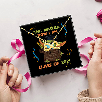 The Master Now I Am Baby Yoda Wearing Mask Graduation 2021 Infinity Heart Pendant Necklace