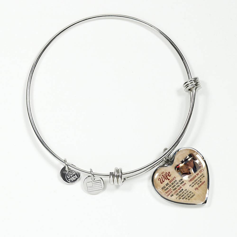 Personalized Photo To My Wife You Are Braver Than You Believe Stronger Than You Seem Heart Pendant Necklace-Bangle