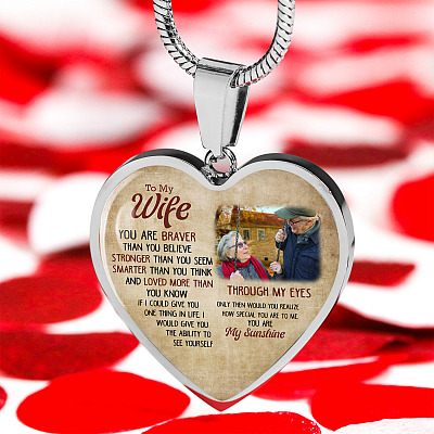 Alternative view of Personalized Photo To My Wife You Are Braver Than You Believe Stronger Than You Seem Heart Necklace-Bangle