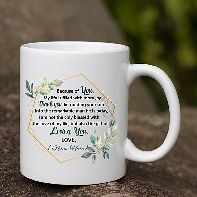 Alternative view of Personalized Because of You My Life Is Filled with More Joy Mother-In-Law Ceramic Mug-Color Changing Mug