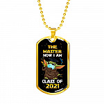 The Master Now I Am Baby Yoda Wearing Mask Graduation 2021 Dog Tag Pendant Necklace - Dog Tag (Gold Plated)
