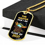 The Master Now I Am Baby Yoda Wearing Mask Graduation 2021 Dog Tag Pendant Necklace