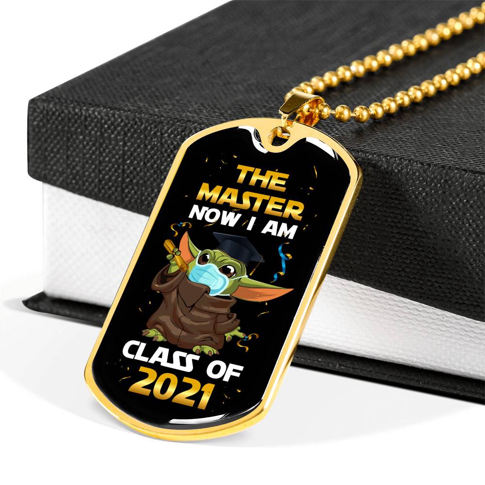 The Master Now I Am Baby Yoda Wearing Mask Graduation 2021 Dog Tag Pendant Necklace