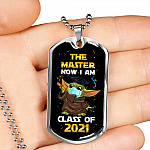 The Master Now I Am Baby Yoda Wearing Mask Graduation 2021 Dog Tag Pendant Necklace
