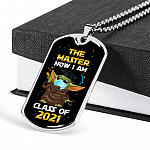 The Master Now I Am Baby Yoda Wearing Mask Graduation 2021 Dog Tag Pendant Necklace