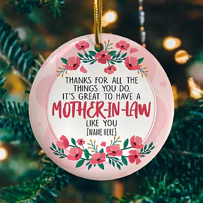 Personalized Thanks For All The Things You Do Mother-In-Law Decorative Flat Circle Christmas Ornament