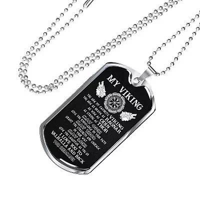 My Viking You Are My Favorite Viking I Love You To Valhalla and Back Your Shieldmaiden Dog Tag Pendant Necklace