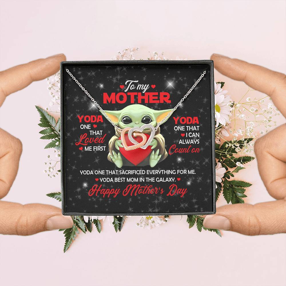 To My Mother Yoda One That Loved Me First Yoda Best Mom In The Galaxy Joined Interlocking Hearts Pendant Necklace
