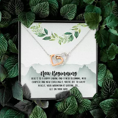 New Beginning So Get On Your Way Interlocking Hearts Pendant Necklace - Graduation GIft For Her