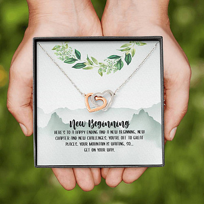New Beginning So Get On Your Way Interlocking Hearts Pendant Necklace - Graduation GIft For Her