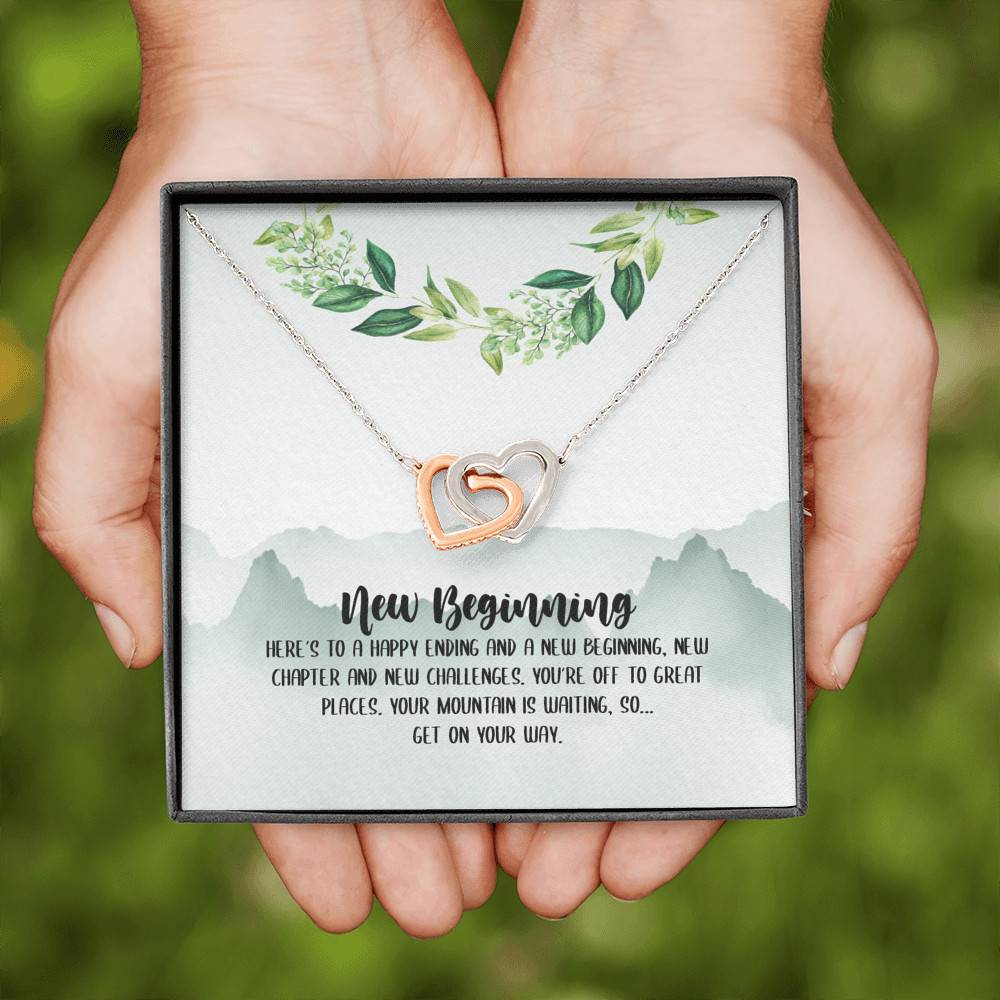 New Beginning So Get On Your Way Interlocking Hearts Pendant Necklace - Graduation GIft For Her