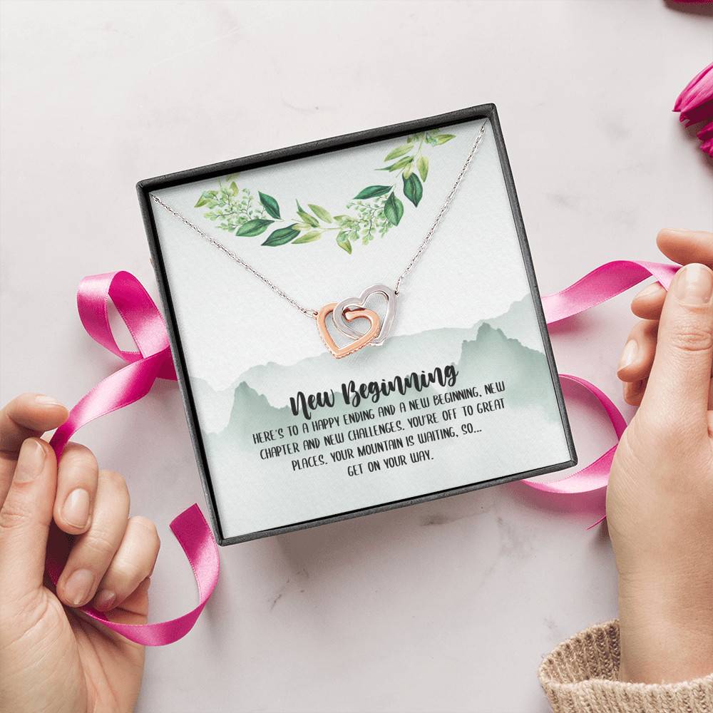 New Beginning So Get On Your Way Interlocking Hearts Pendant Necklace - Graduation GIft For Her