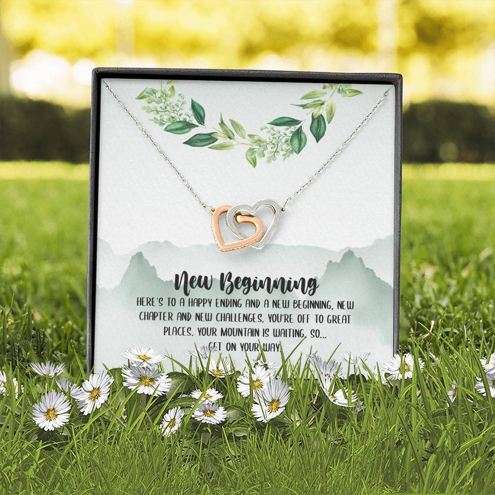 New Beginning So Get On Your Way Interlocking Hearts Pendant Necklace - Graduation GIft For Her