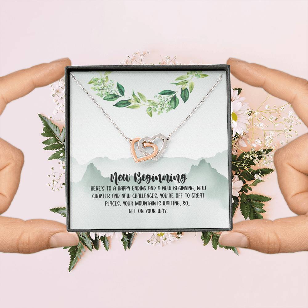 New Beginning So Get On Your Way Interlocking Hearts Pendant Necklace - Graduation GIft For Her