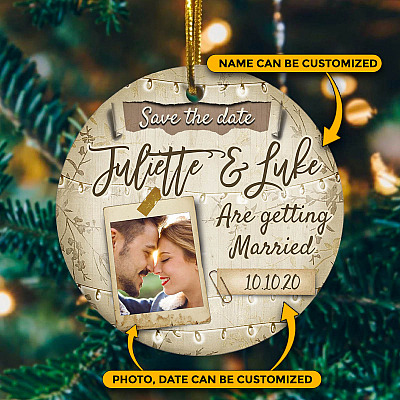 Alternative view of Personalized Photo Save the Date We Are Getting Married Decorative Ornament Keepsake - Holiday Flat Circle Ornament