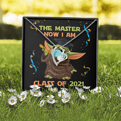 The Master Now I Am Baby Yoda Wearing Mask Graduation 2021 Interlocking Hearts Pendant Necklace