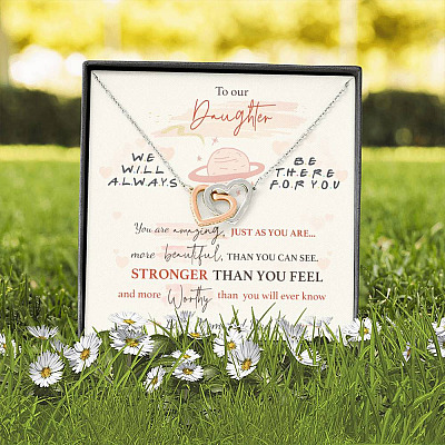 To Our Daughter We'll Always Be There for You from Mom and Dad You Are Amazing Interlocking Hearts Pendant Necklace