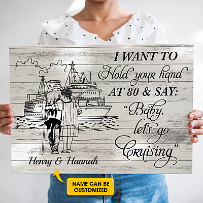 Alternative view of Personalized I Want To Hold Your Hand At 80 And Say Baby Let's Go Cruising Framed Canvas Prints - Unframed Poster
