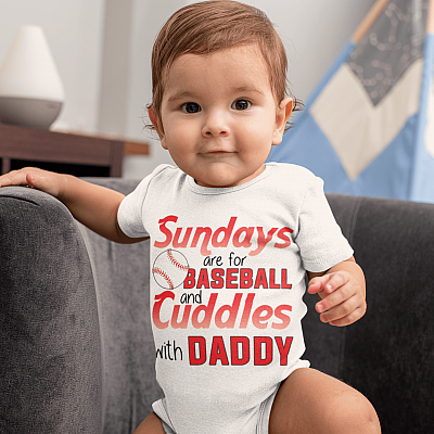 Alternative view of Sunday Are for Baseball and Cuddles with Daddy Baby Onesie - Baby Infant Bodysuit