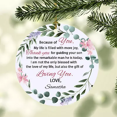 Personalized Because of You My Life Is Filled with More Joy Mother-In-Law Decorative Christmas Ornament