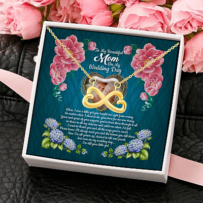 Personalized Photo To My Beautiful Mom On My Wedding Day I'm Still Your Little Girl Infinity Heart Pendant Necklace