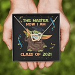 The Master Now I Am Baby Yoda Wearing Mask Graduation 2021 Interlocking Hearts Pendant Necklace