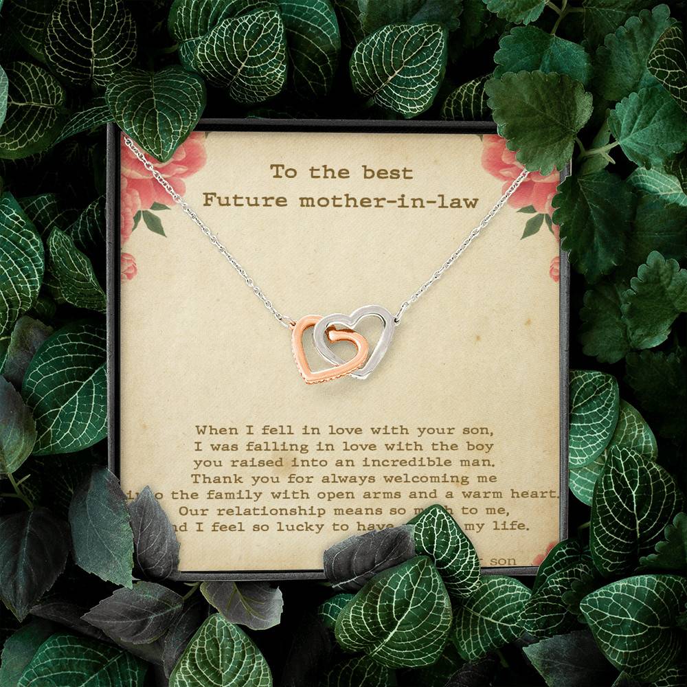 To The Best Future Mother In Law Thank You For Sharing Your Son Joined Interlocking Hearts Necklace