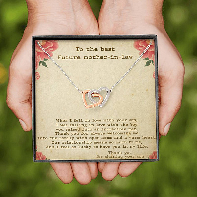 To The Best Future Mother In Law Thank You For Sharing Your Son Joined Interlocking Hearts Necklace