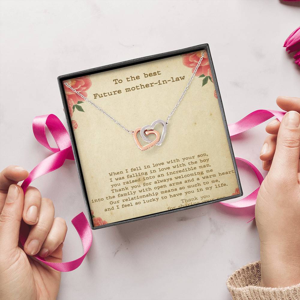 To The Best Future Mother In Law Thank You For Sharing Your Son Joined Interlocking Hearts Necklace